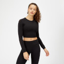 Power Long Sleeve Crop Top - Black