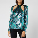 RIXO Women's Hazel Diagonal Sequin Stripe Top - Blue