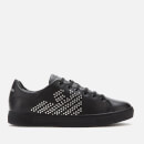 Emporio Armani Women's Marie Leather/Studs Cupsole Trainers - Black/Silver