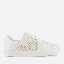 Emporio Armani Women's Marie Leather/Studs Cupsole Trainers - White/Gold