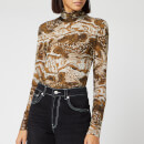 Ganni Women's Printed Mesh Top - Tiger's Eye