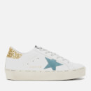 Golden Goose Deluxe Brand Women's Hi Star Flatform Trainers - White Leather/Petrol Star/Gold Glitter