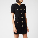 Balmain Women's Short Sleeve Buttoned Tweed Dress - Black