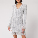 Balmain Women's Short Long Sleeve Fringed Tweed Wrap Dress - Black/White