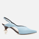 Yuul Yie Women's Doreen Leather Sling Back Court Shoes - Smoky Blue/Dark Brown