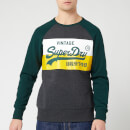 Superdry Men's Vintage Label Sweat Shirt Store Colourblock Crew Neck - Graphite Dark Marl