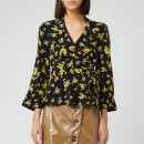 Ganni Women's Floral Printed Crepe Blouse - Black