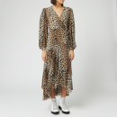 Ganni Women's Printed Mesh Wrap Dress - Leopard