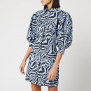 Ganni Women's Printed Cotton Poplin Zebra Shirt Dress - Forever Blue