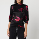 Ganni Women's Heavy Satin Floral Blouse - Black