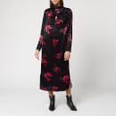 Ganni Women's Heavy Satin Floral Dress - Black