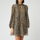Ganni Women's Pleated Georgette Mini Dress - Leopard