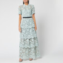 Self-Portrait Women's Flower Lace Tiered Maxi Dress - Mint