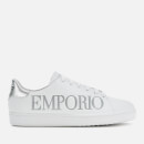 Emporio Armani Women's Leather Logo Cupsole Trainers - White/Silver