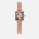 Olivia Burton Women's Exclusive Square Dial 3D Floral Mesh Watch - Rose Gold