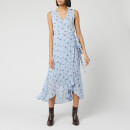 Ganni Women's Floral Printed Georgette Sleeveless Wrap Dress - Brunnera Blue