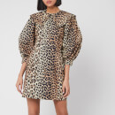 Ganni Women's Printed Cotton Poplin Mini Dress - Leopard