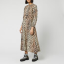Ganni Women's Printed Cotton Poplin Midi Dress - Leopard