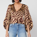 Ganni Women's Silk Zebra Blouse - Tannin