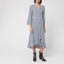 Ganni Women's Checked Printed Crepe Wrap Dress - Brunnera Blue