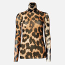 Ganni Women's Printed Mesh Long Sleeve Top - Maxi Leopard