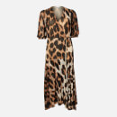 Ganni Women's Printed Mesh Wrap Dress - Maxi Leopard