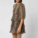 Ganni Women's Pleated Georgette Mini Dress - Leopard