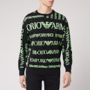 Emporio Armani Men's Neon All Over Logo Knitted Jumper - Black/Neon Green