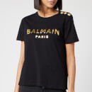 Balmain Women's Short Sleeve 3 Button Metallic Logo T-Shirt - Black/Gold