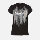 Balmain Women's Short Sleeve Sequin Embroidered Logo T-Shirt - Black/Silver