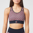Tommy Sport Women's Mid Support Flag Print Sports Bra - Blue Ink