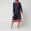 Victoria, Victoria Beckham Women's Logo Pleated Shirt Dress - Midnight Blue/Red