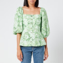 Ganni Women's Printed Cotton Poplin Top - Island Green