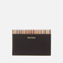 PS by Paul Smith Men's Signature Stripe Trim Leather Credit Card Holder - Black