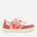 Veja Kid's V12 Velcro Leather Trainers - Nacre/Rose Fluo