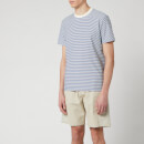 Folk Men's 1 X 1 Stripe T-Shirt - Woad Ecru
