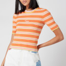 Tommy Jeans Women's Stripe 3/4 Sleeve Sweater - Rustic Orange/Multi