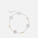 Tory Burch Women's Crystal Pearl Logo Bracelet - Silver/Crystal/Pearl