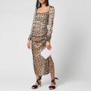 Ganni Women's Leopard Silk Blend Ruched Dress - Leopard