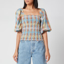 Ganni Women's Seersucker Check Top - Multicolour