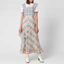 Ganni Women's Seersucker Check Midi Dress - Multicolour