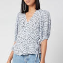 Ganni Women's Leaf Print Crepe Blouse - Heather