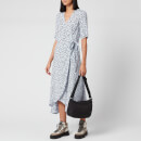 Ganni Women's Leaf Print Crepe Wrap Dress - Heather