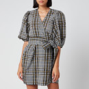 Ganni Women's Seersucker Check Mini Wrap Dress - Kalamata