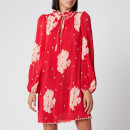 Ganni Women's Floral Pleat Georgette Mini Dress - Lollipop