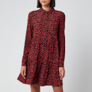 Ganni Women's Leaf Print Crepe Mini Shirt Dress - Black/Red