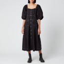 Ganni Women's Cotton Poplin Button Down Dress - Black