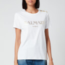 Balmain Women's Short Sleeve 3 Button Vintage Logo T-Shirt - White