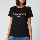Balmain Women's Short Sleeve 3 Button Vintage Logo T-Shirt - Black