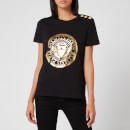 Balmain Women's 3 Button Metallic Coin T-Shirt - Black